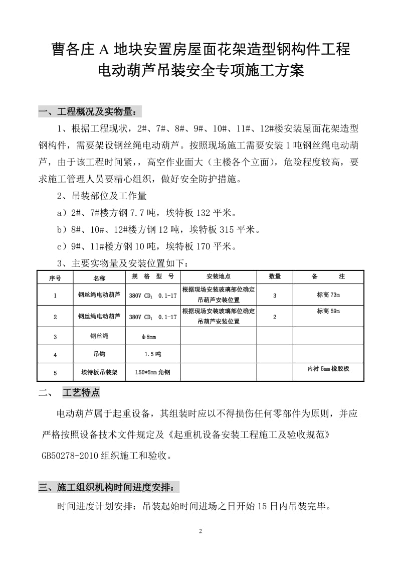 电动葫芦吊装材料方案.doc_第2页