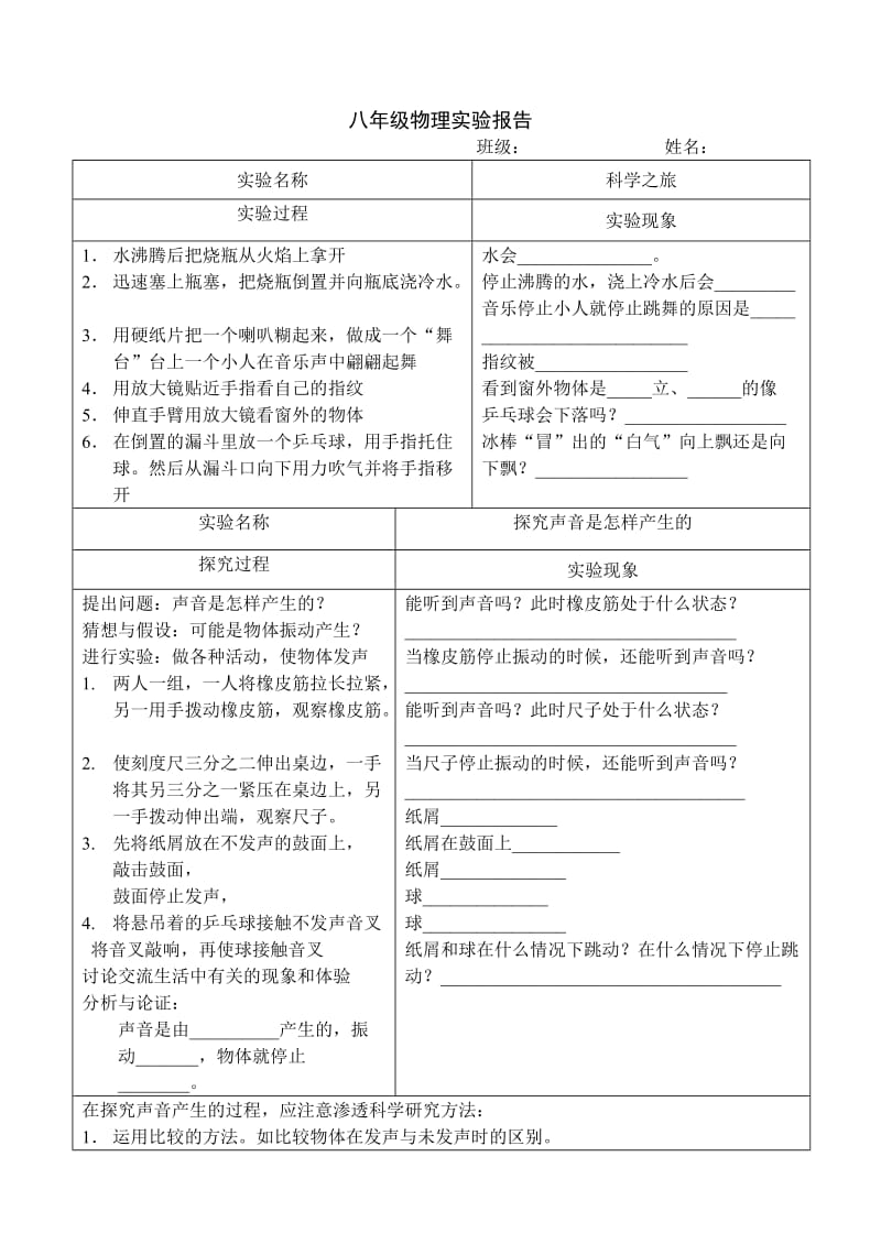 初中物理实验报告(八年级已整理).doc_第1页