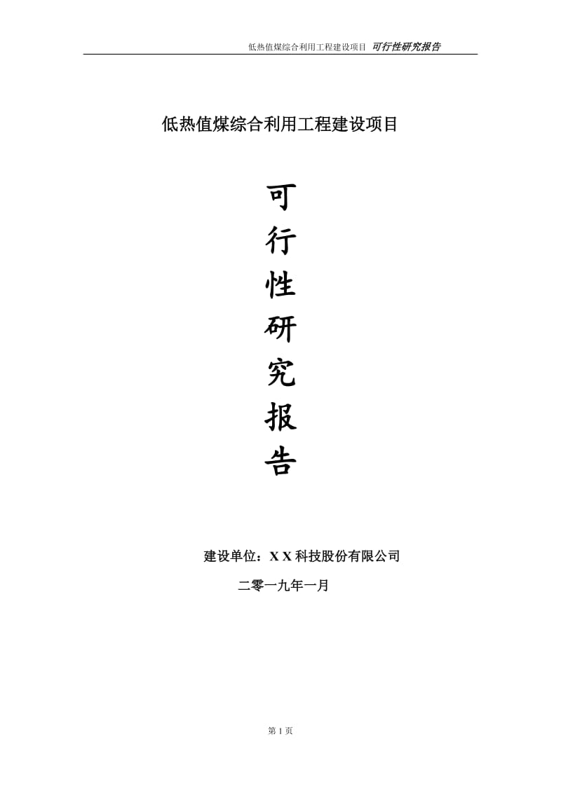 低热值煤综合利用项目可行性研究报告（代申请报告）_第1页