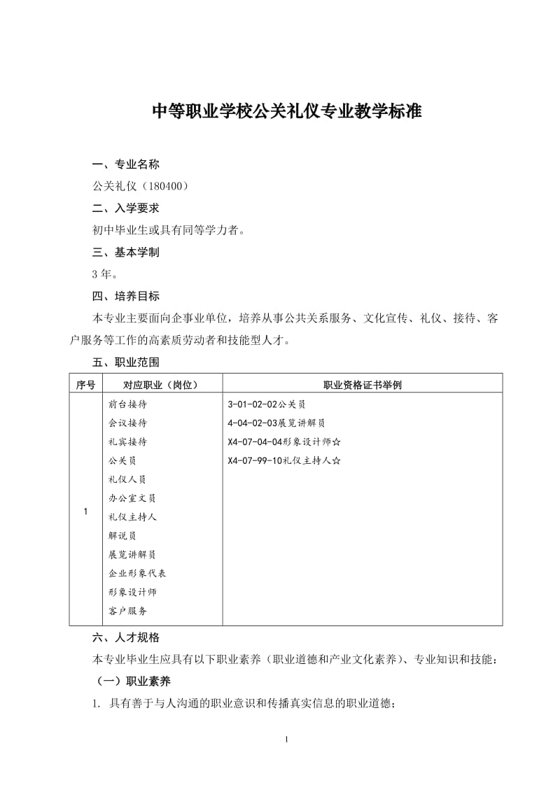 中等职业学校公关礼仪专业教学标准(定稿).doc_第1页