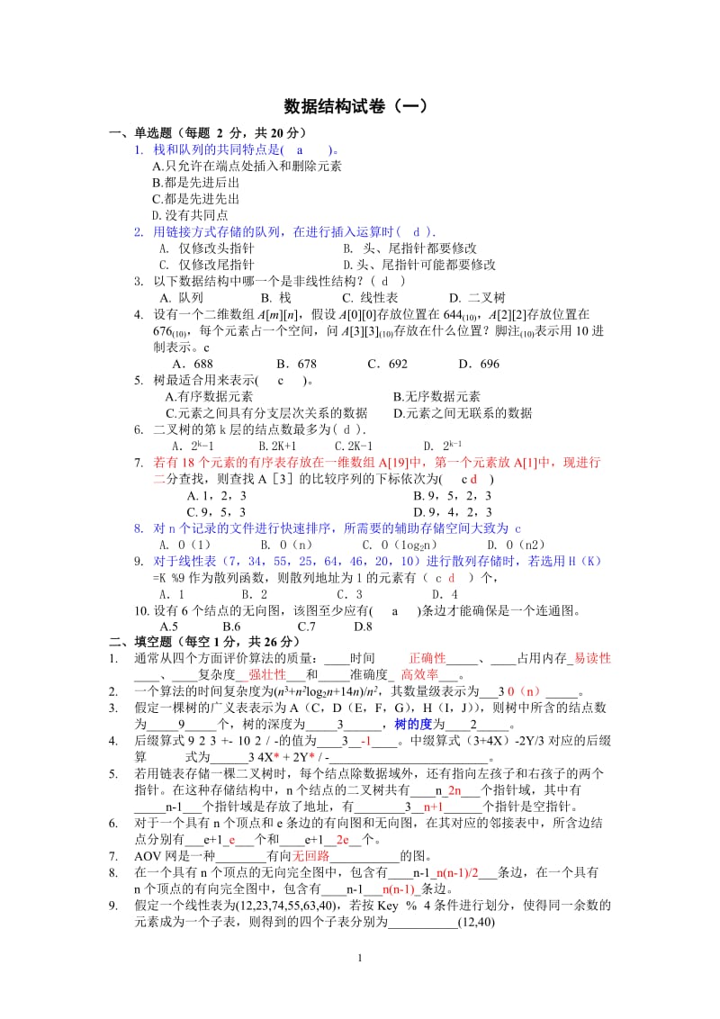 十套数据结构试题及答案.doc_第1页