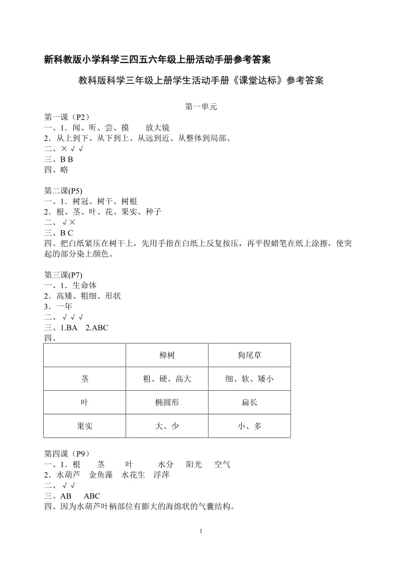 新科教版小学科学三四五六年级上册学生活动手册参考答案.doc_第1页