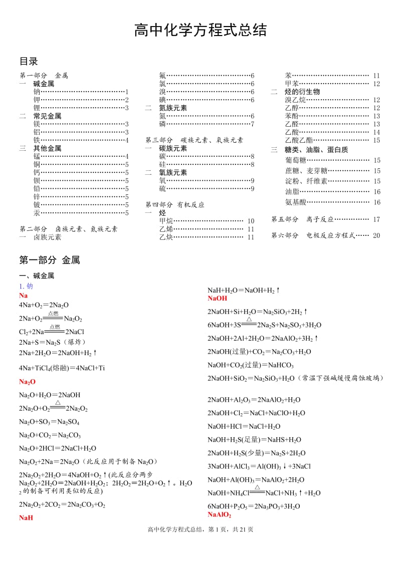 最全高中化学方程式分类汇总-精简版.doc_第1页