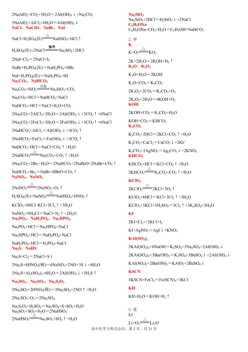 最全高中化学方程式分类汇总-精简版.doc_第2页