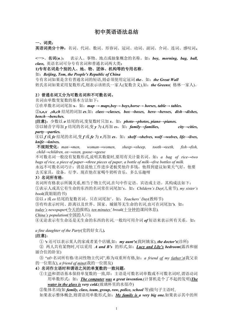 初中英语语法总结及练习.doc_第1页