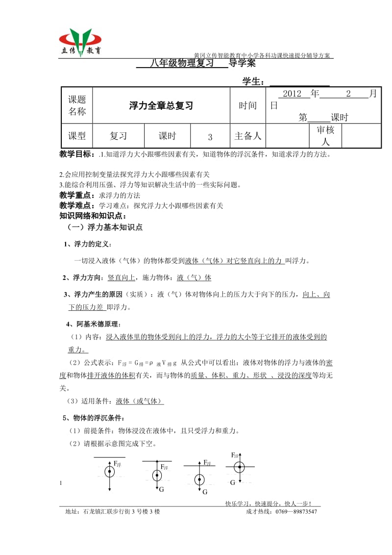 浮力全章总复习(经典含答案).doc_第1页