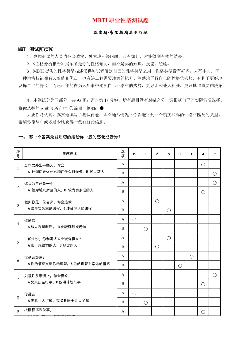 MBTI职业性格测试(最佳完整版)全.doc_第1页