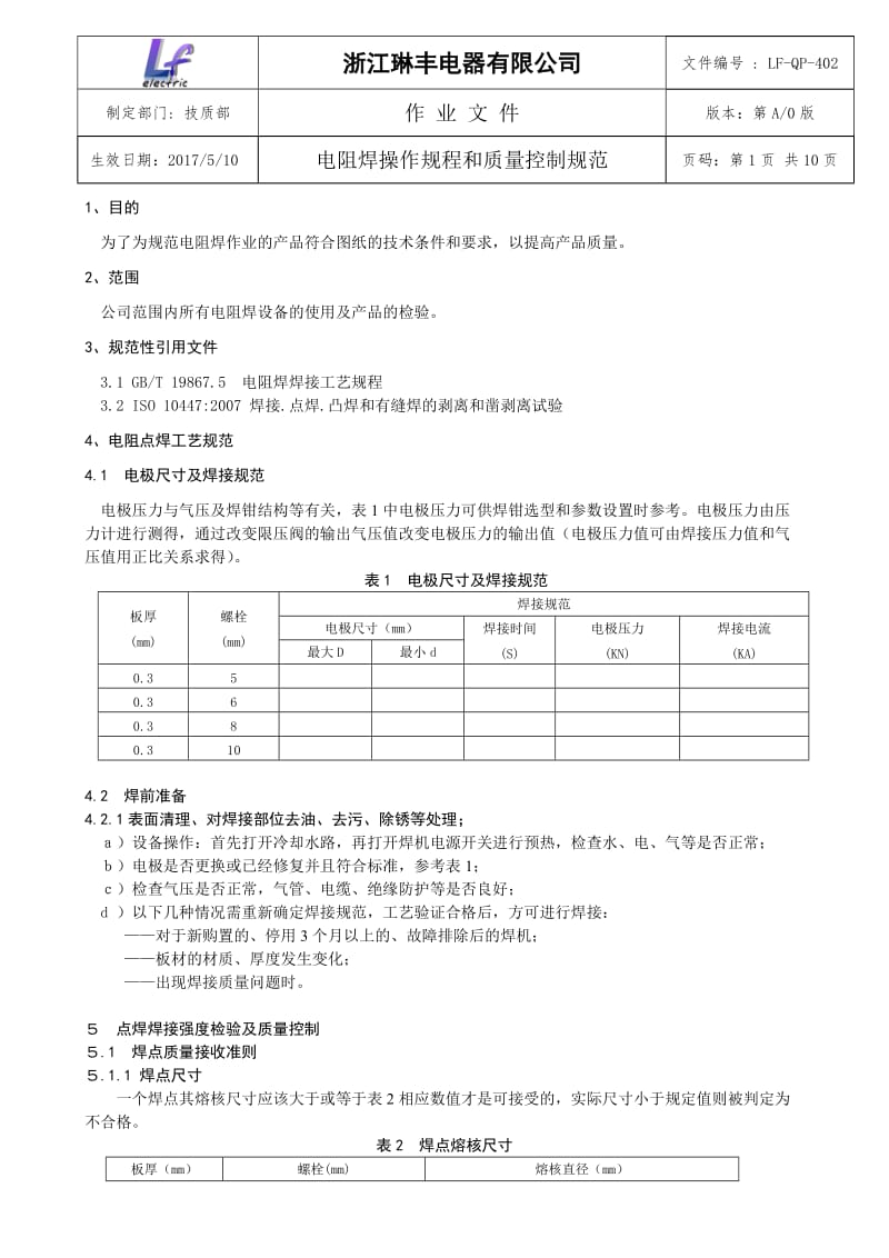 电阻焊工艺规范和质量控制.doc_第1页