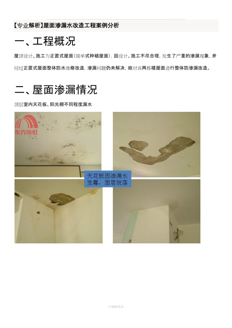 【专业解析】屋面渗漏水改造工程案例分析 东方雨虹.doc_第1页