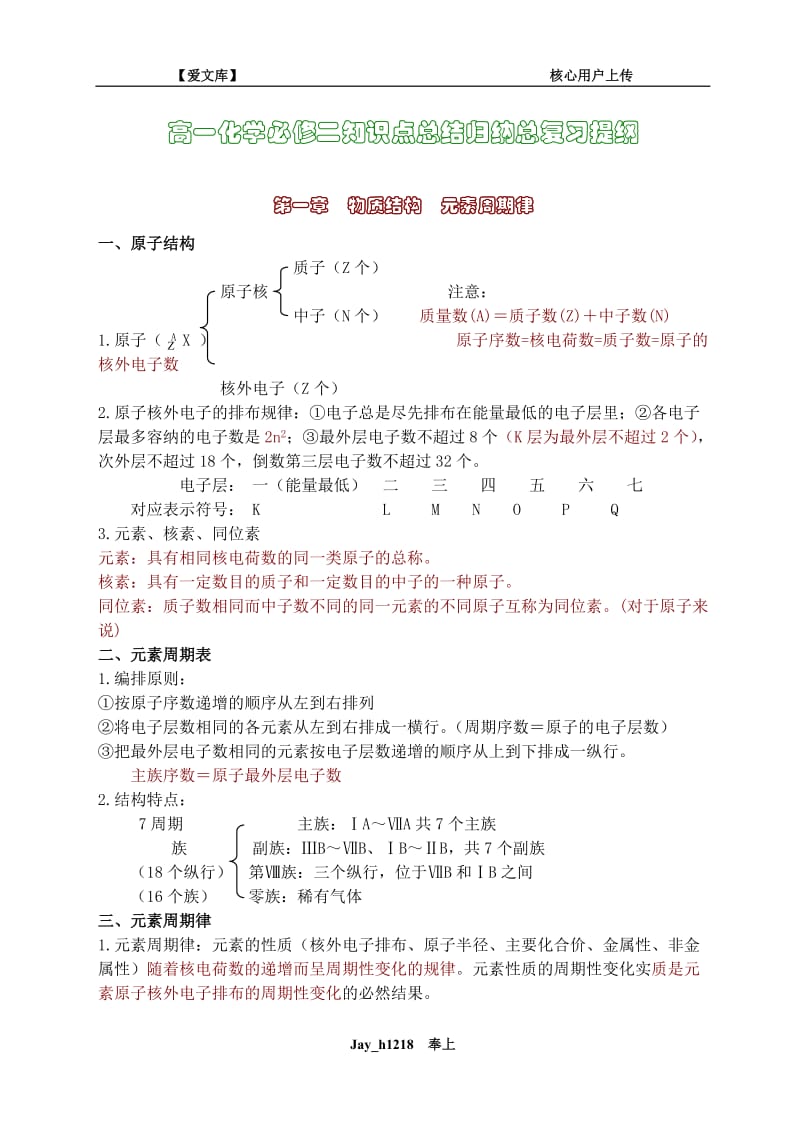 高一化学必修二知识点总结归纳总复习提纲.doc_第1页