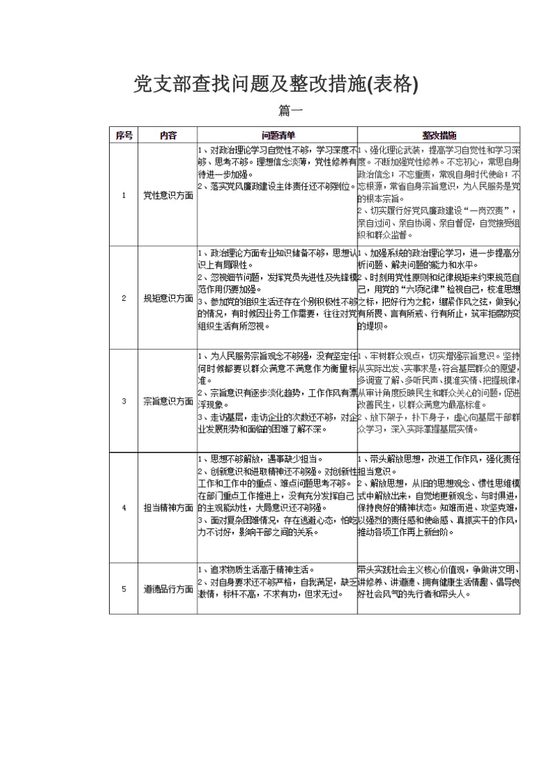 党支部查找问题及整改措施(表格)_第1页