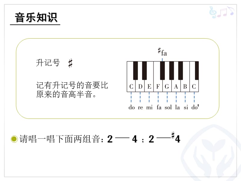 最新四年级上册音乐课件－4.2音乐知识 升记号｜人教新课标（2019秋） (共13张PPT)_第2页