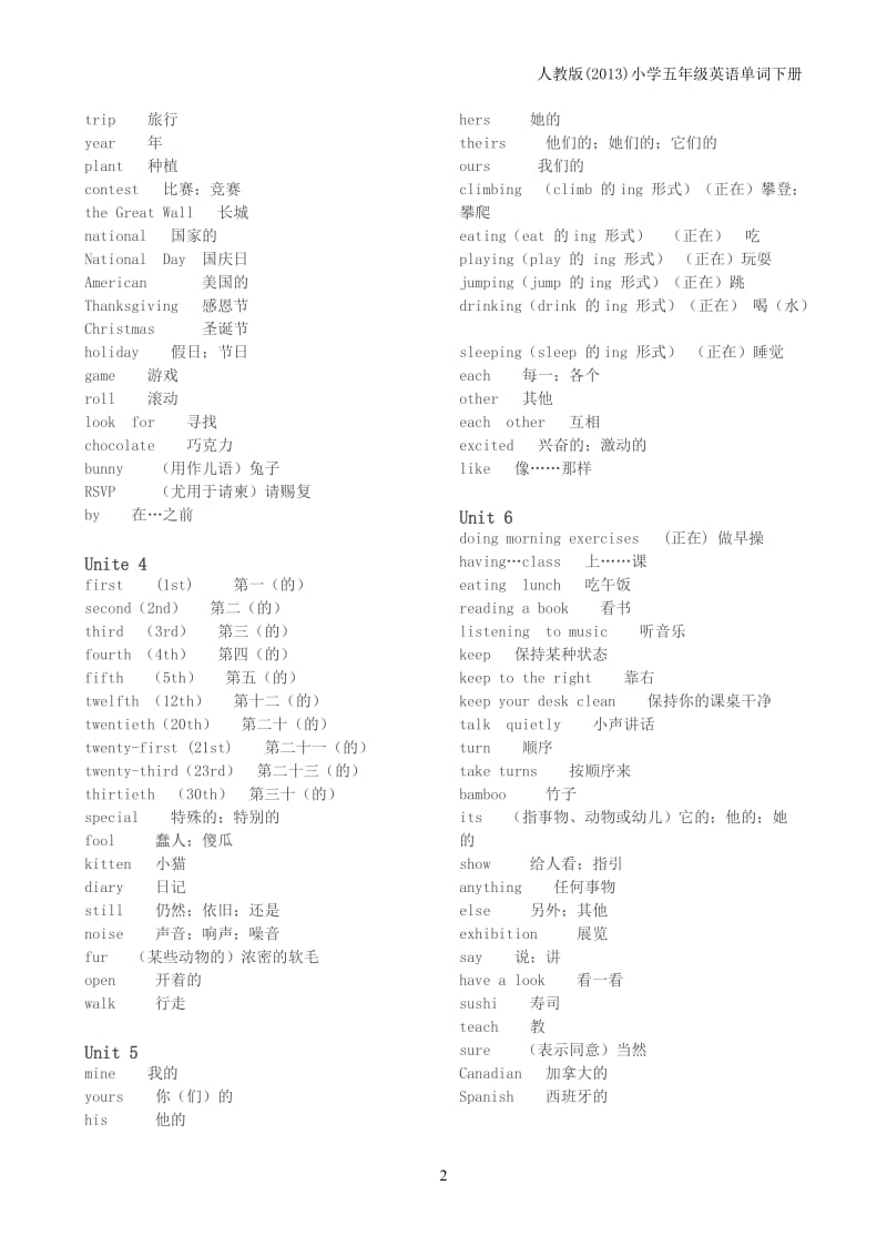 人教版-小学五年级英语单词表下册_第2页