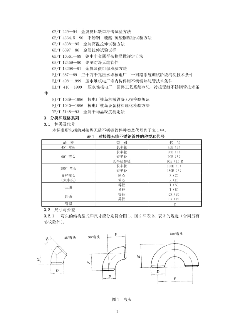 EJT 404-1999 压水堆核电厂 回路系统无缝对接焊不锈钢管件技术条件.doc_第2页