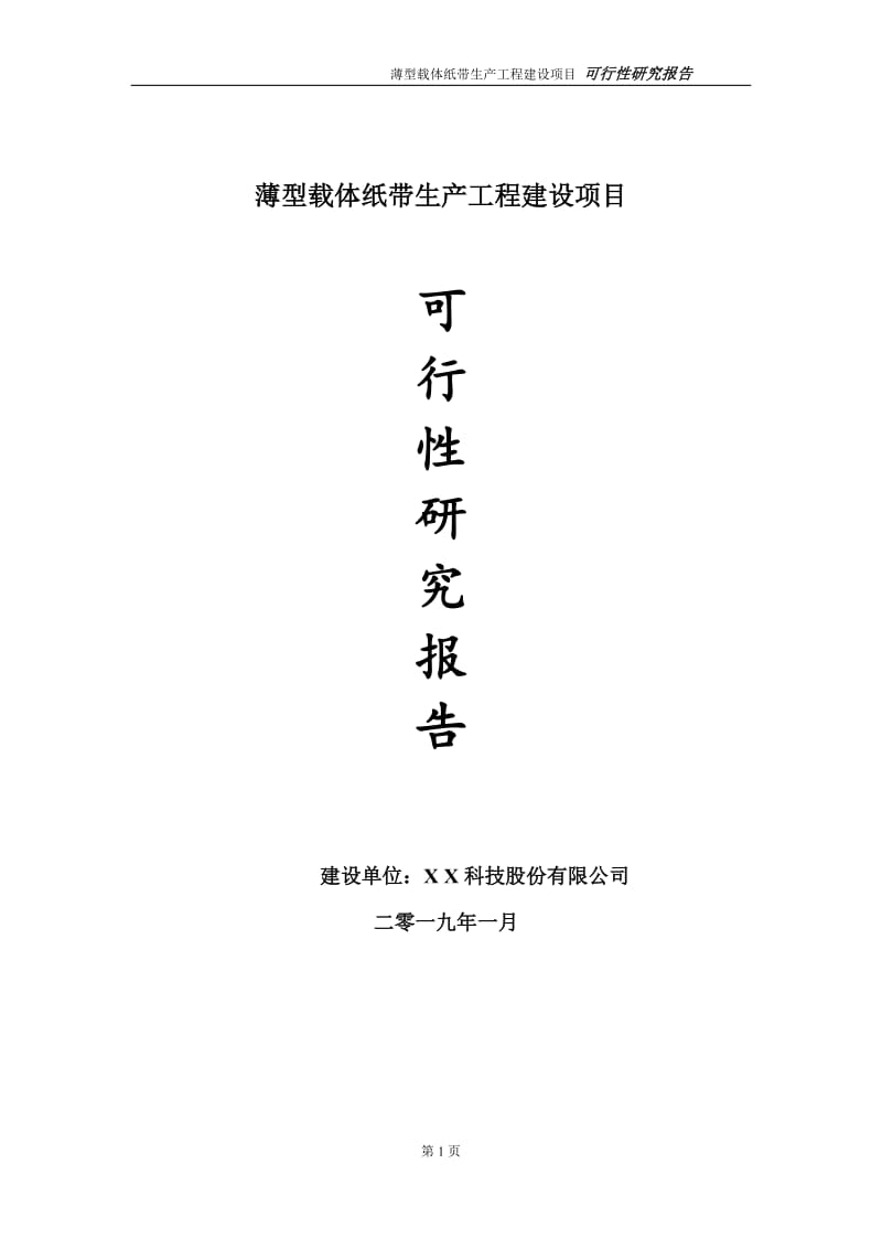 薄型载体纸带生产项目可行性研究报告（代申请报告）_第1页