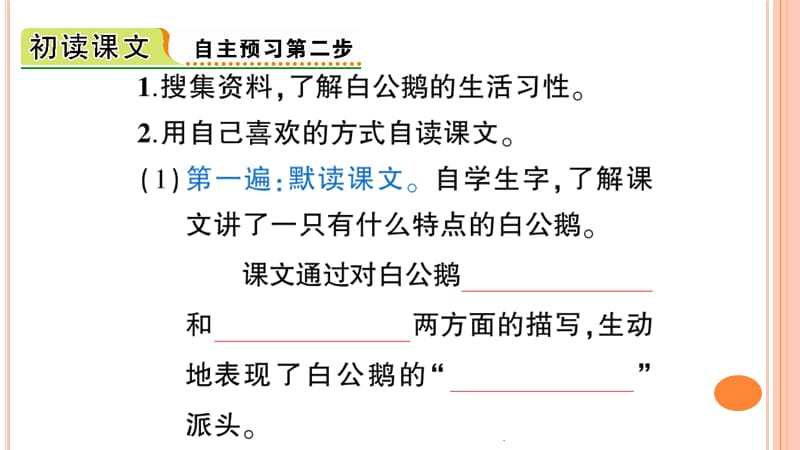 新人教版四年级语文上册14白公鹅课堂作业ppt课件_第3页