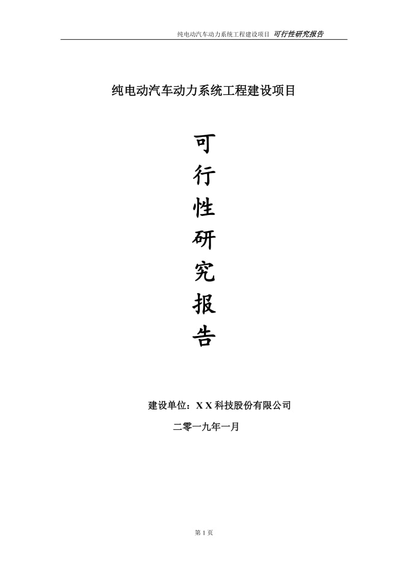 纯电动汽车动力系统项目可行性研究报告（代申请报告）_第1页