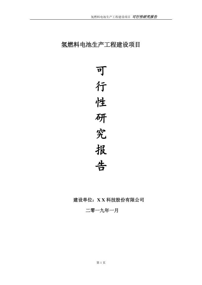 氢燃料电池生产项目可行性研究报告（代申请报告）_第1页