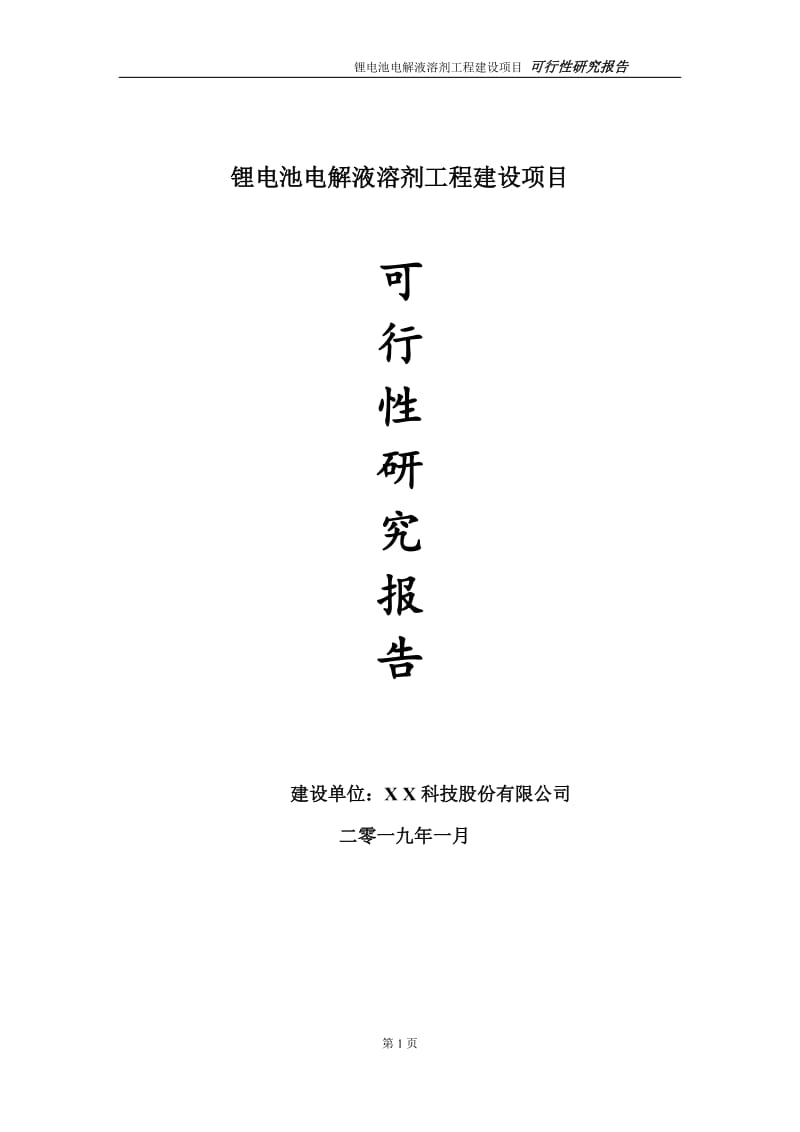 锂电池电解液溶剂项目可行性研究报告（代申请报告）_第1页