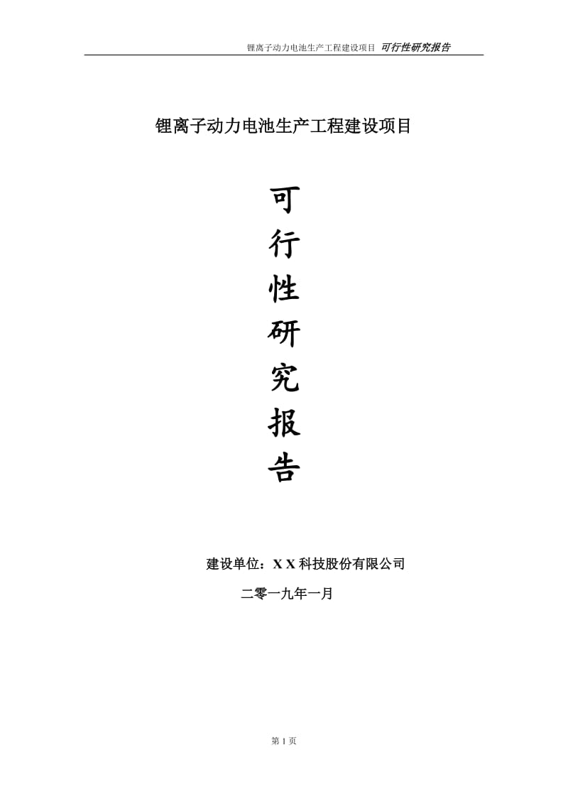 锂离子动力电池生产项目可行性研究报告（代申请报告）_第1页