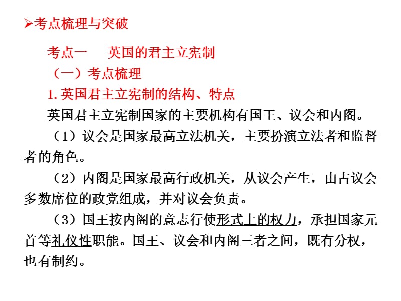 高中政治复习课件 选修3 专题2 君主立宪制和民主共和制：以英国和法国为例_第3页