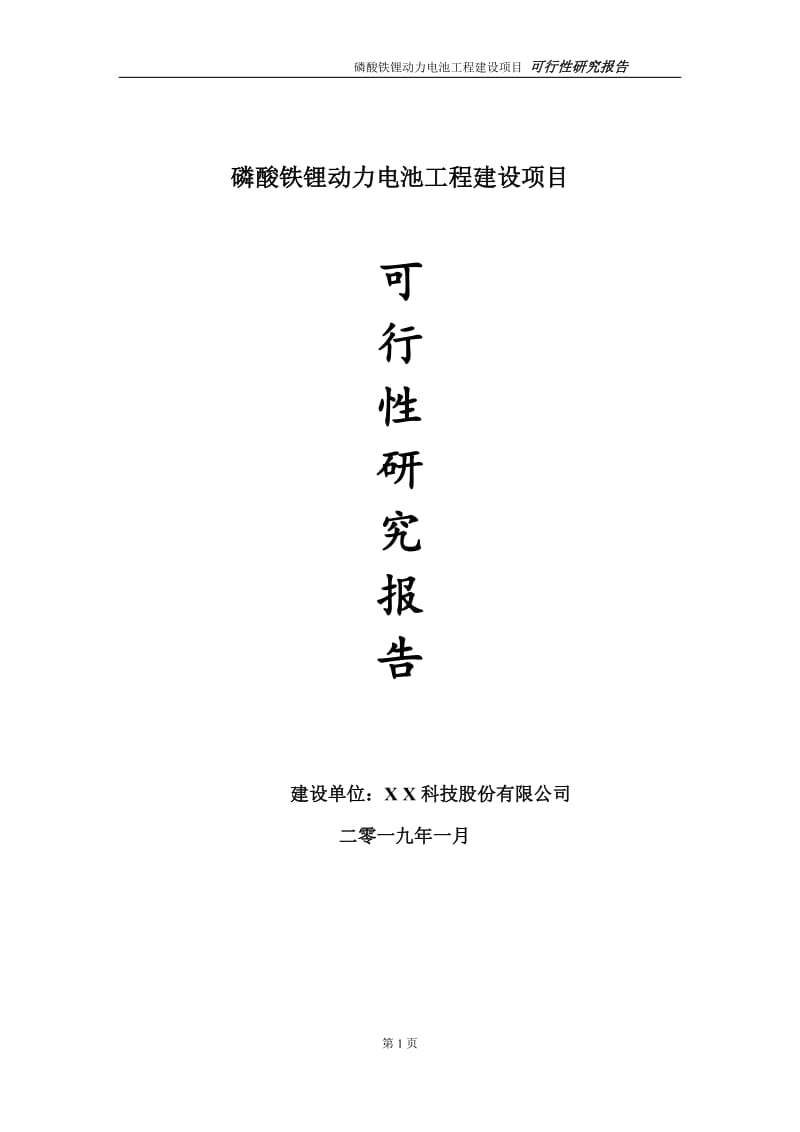 磷酸铁锂动力电池项目可行性研究报告（代申请报告）_第1页