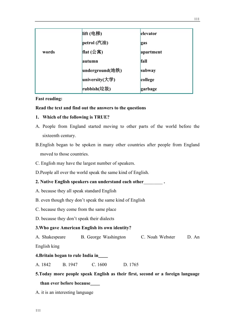 江西省西山学校高一英语《Unit 2》（第一课时）学案_第2页