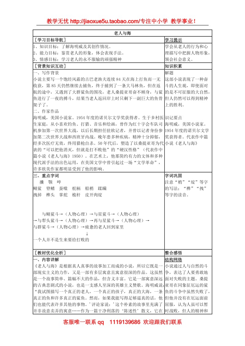 《老人与海》学案1（沪教版第五册）_第1页