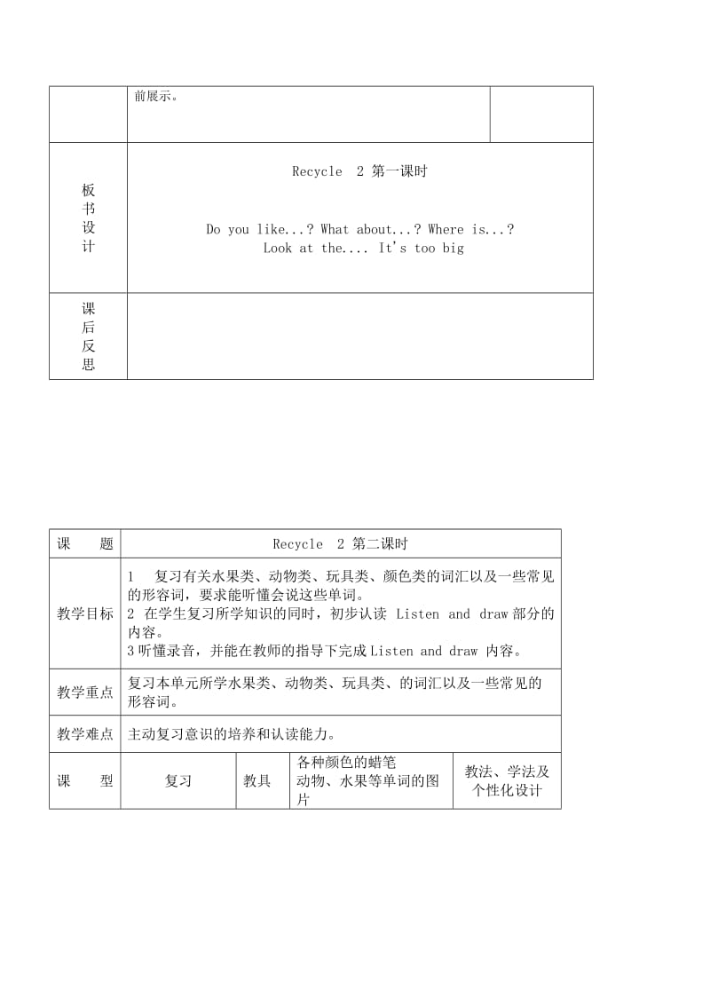 PEP英语三年级下册Recycle 2教案（三）_第2页