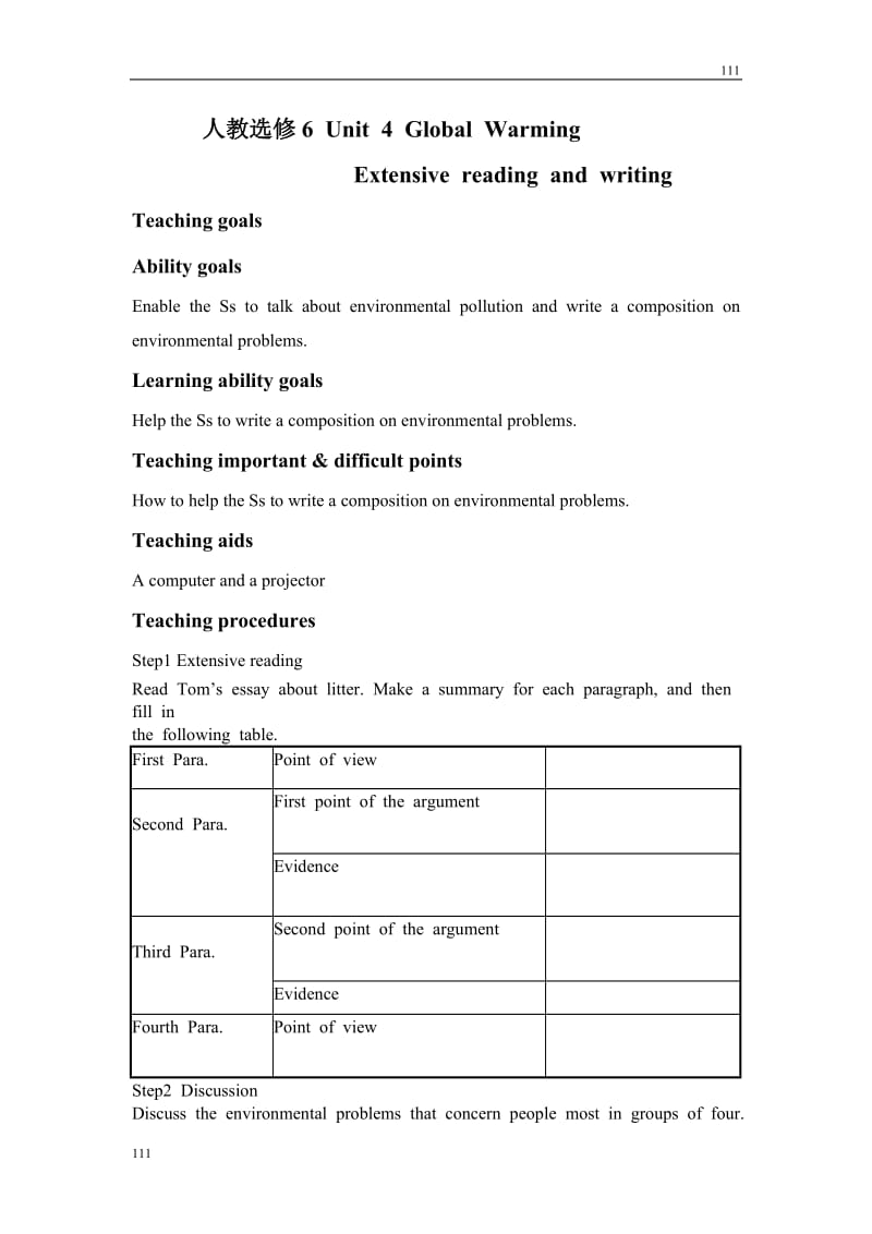 Unit 4《Global Warming》教案5（人教版选修6）_第1页