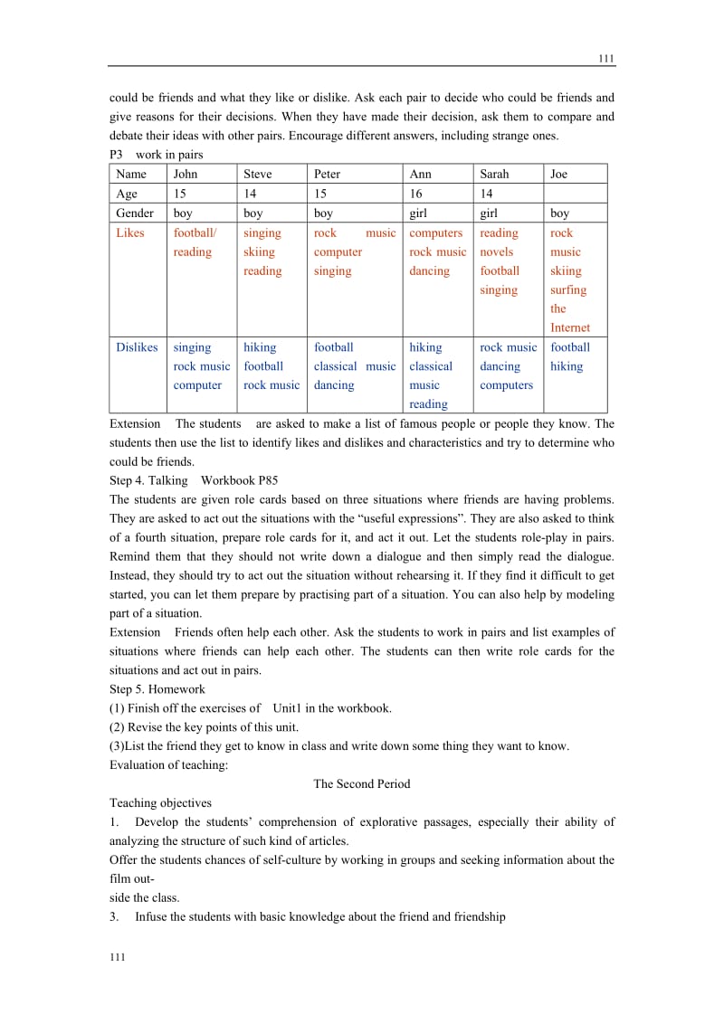 Unit 1《Friendship》Warming up教案22（人教版必修1）_第3页