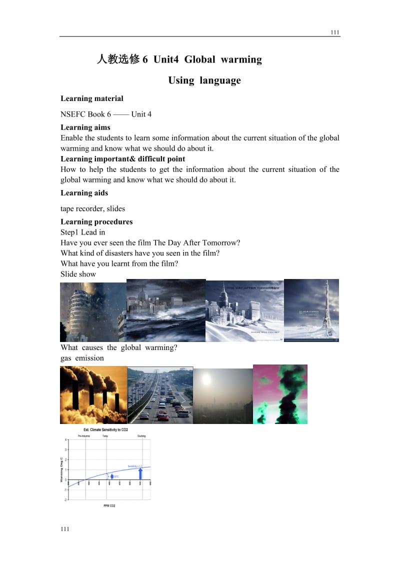 Unit 4《Global Warming》学案3（人教版选修6）_第1页