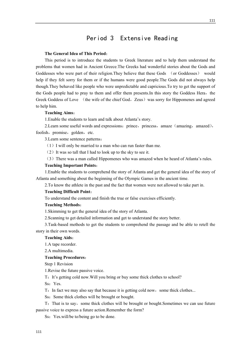 高中英语精选优秀教案人教版必修2《Unit2 The Olympic Games》Period3 Extensive Reading_第1页
