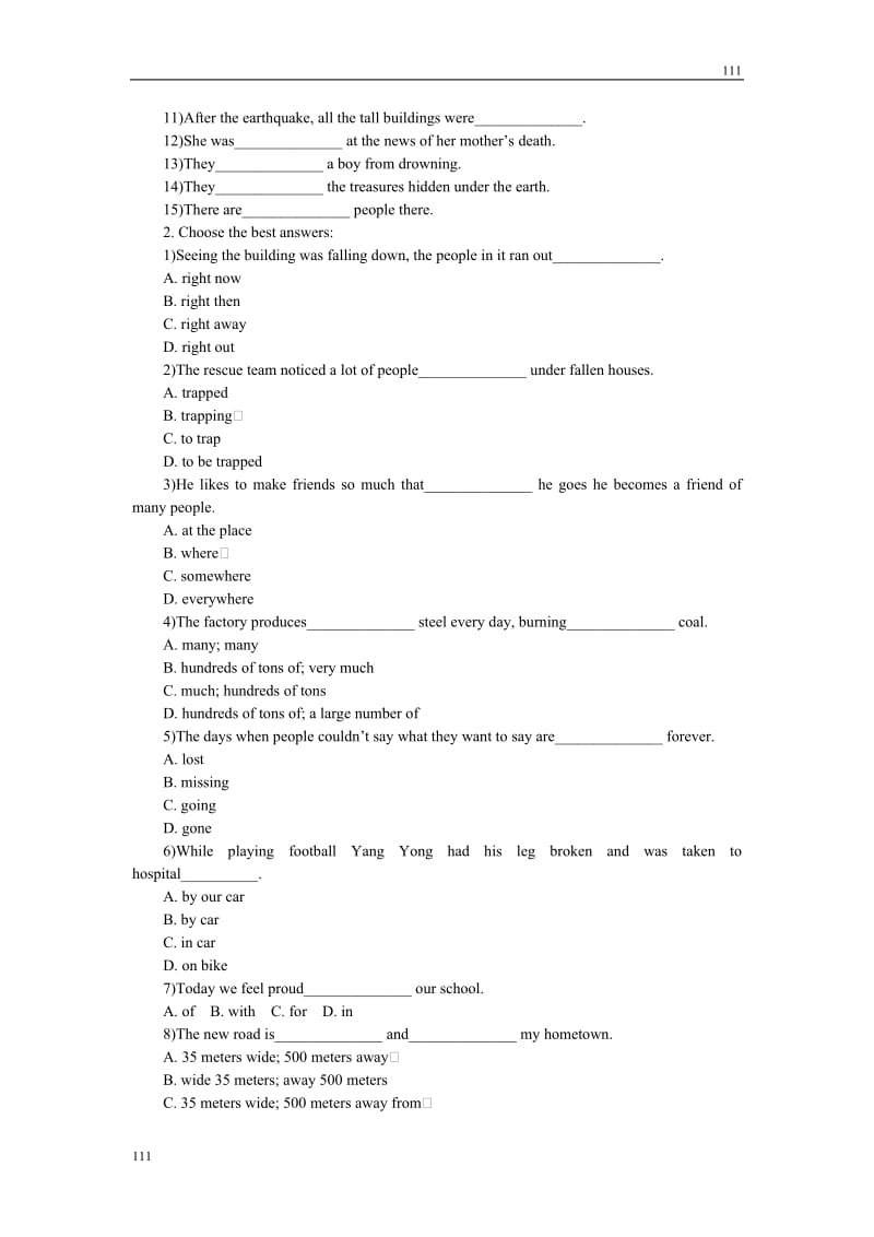 英语新课标（人教版）教学案 必修一Unit4《Earthquakes》Period 7　Revision_第3页