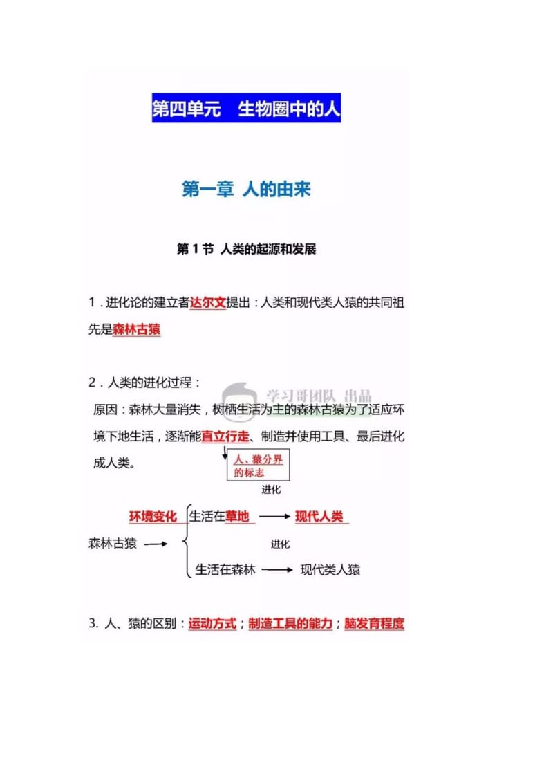 七下生物-月考提纲-人教版_第1页