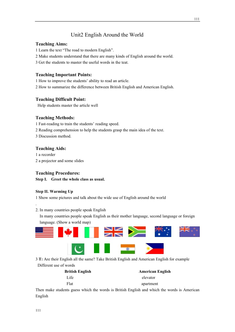 unit 2《Englishi around the World》教案7（人教版必修1）_第1页