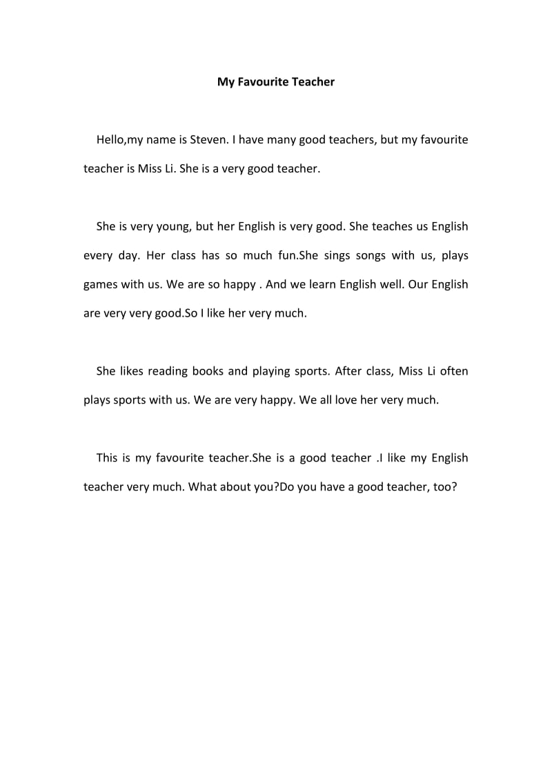 六年级下册pep英语My Favourite Teacher_第1页