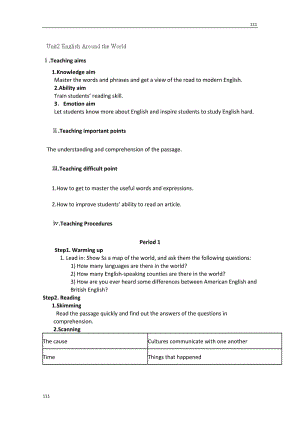 廣東省陸河外國語學校高一英語《Unit2 English Around the World》教案新人教（必修一）