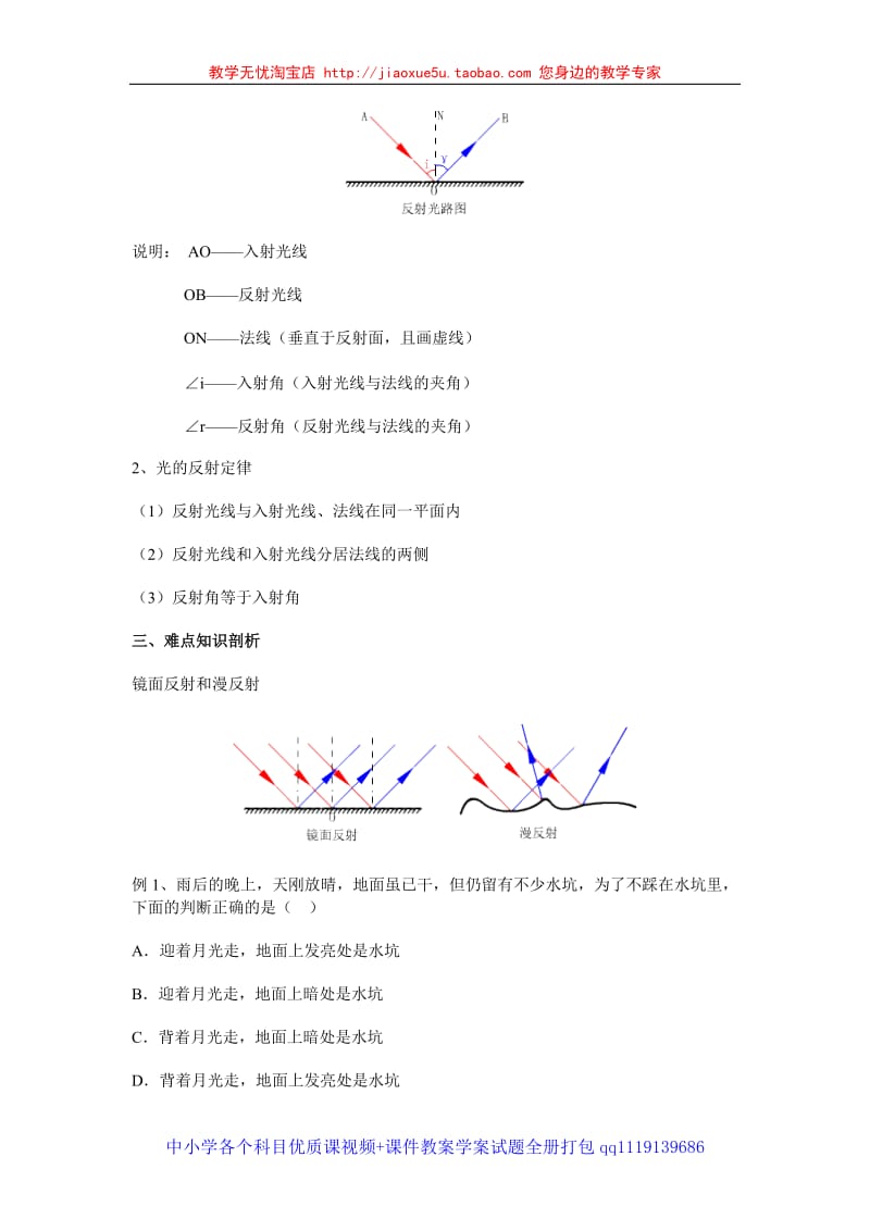 光的反射 同步训练 知识总结_第2页