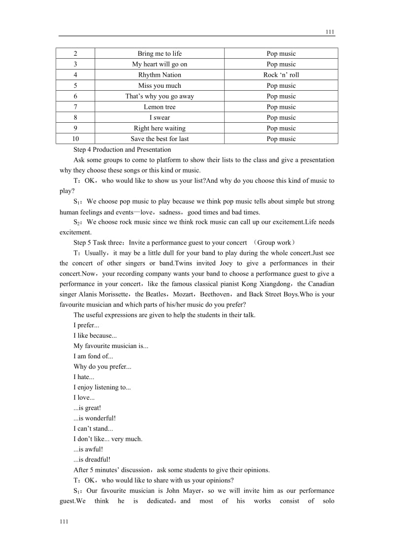 英语人教版必修二Unit5《Music》教案Period5 Speaking_第2页