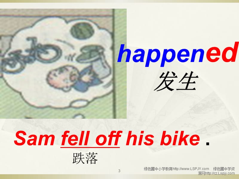 外研版(三年级起点)四年级下册Module 10Unit 1　 Did you fall off your bike课件_第3页