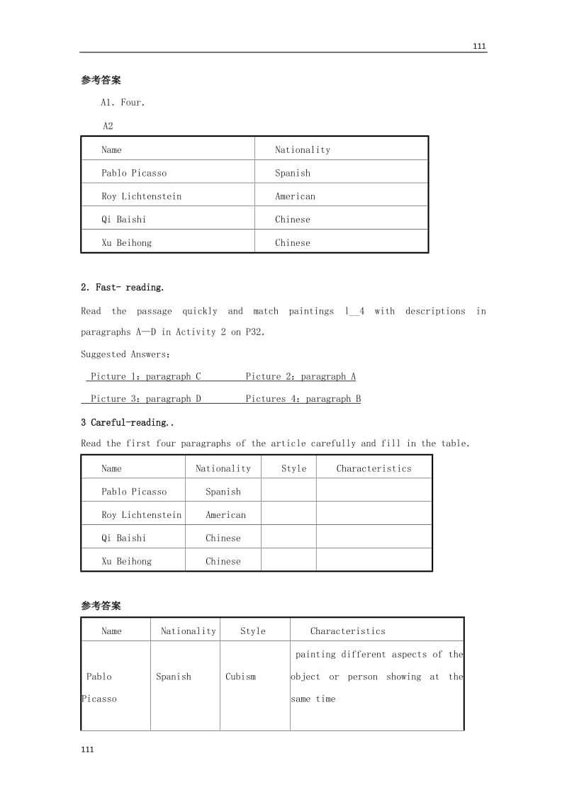 高一英语备课《Module 4 Fine Arts—Western Chinese and Pop Arts》reading&vocabulary学案（外研版必修2）_第2页