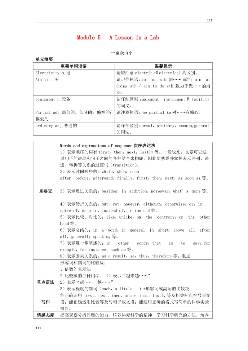 高一英语备课 目标导引《Module 5 A Lesson in a Lab》教学素材 外研版必修1_第1页