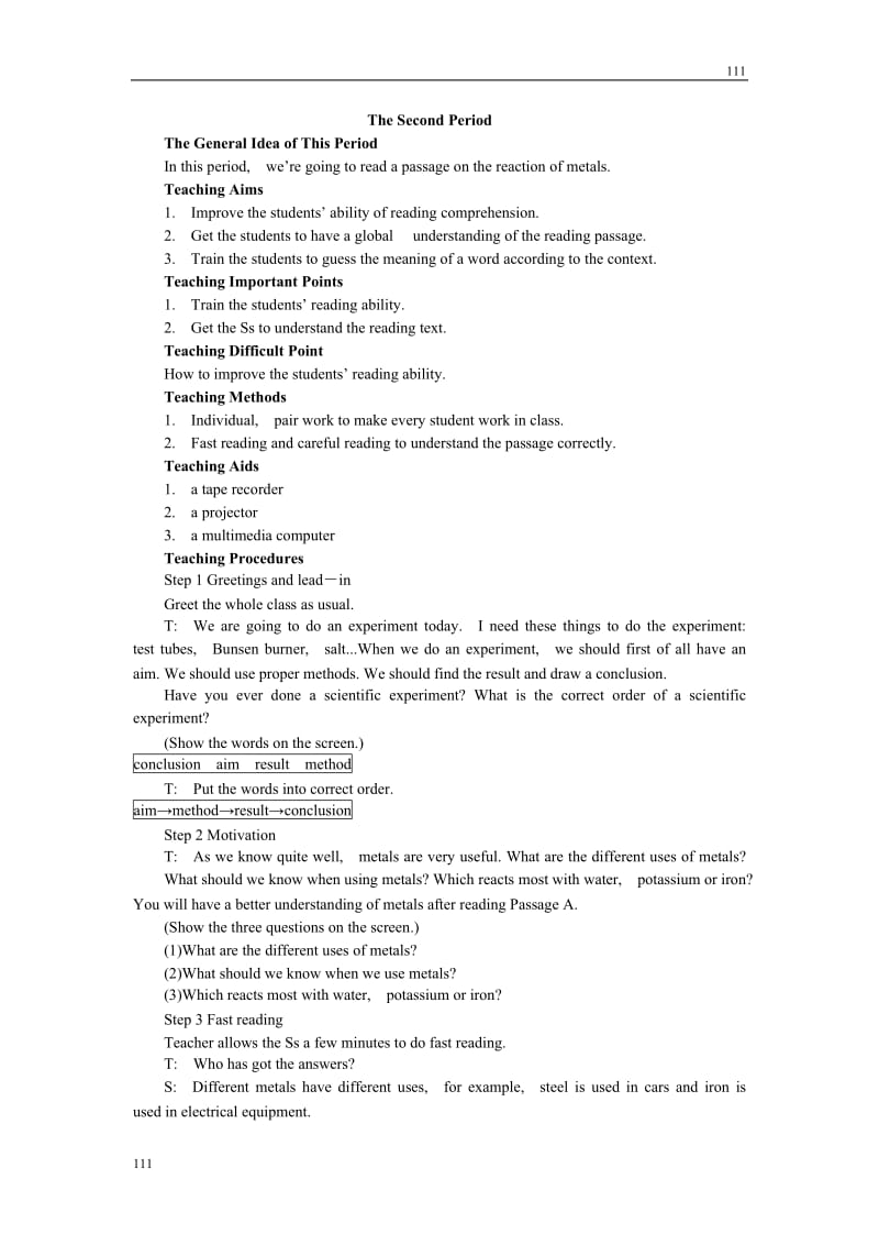 英语外研版必修1 Module5《A Lesson in a Lab》教案2nd period_第1页