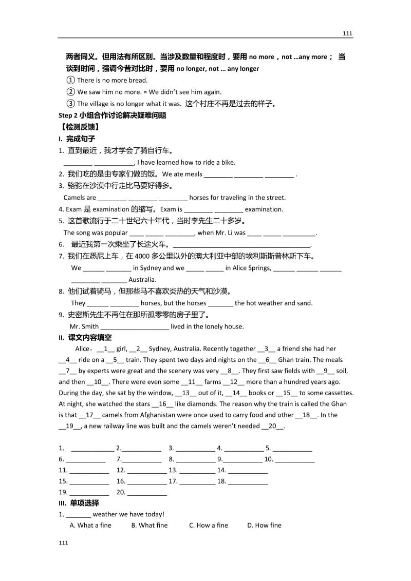 高中英语外研版必修一学案Module 3 《My First Ride on a Train》（2）_第3页