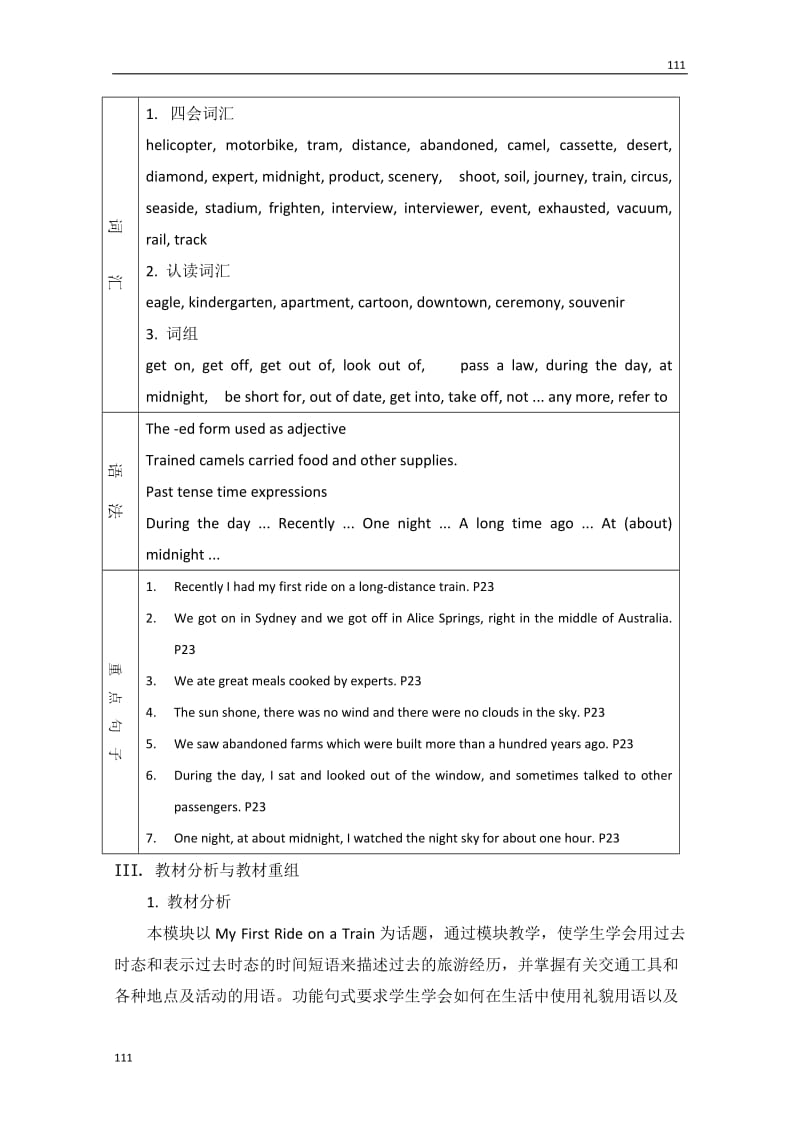 高一英语《Module 3 My First Rice on a Train》教案（外研版必修1）_第2页