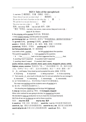 高一（上）英語(yǔ) M2U1《Tales of the unexplained》語(yǔ)言點(diǎn)（教師版）