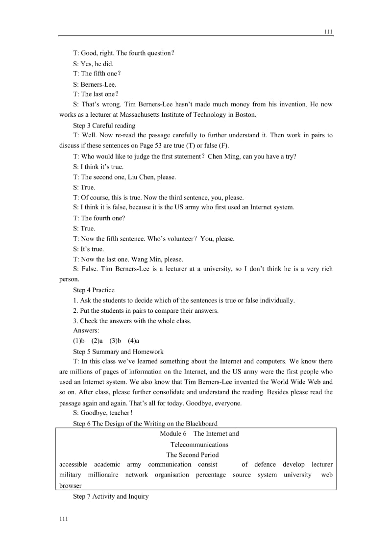 英语外研版必修1 Module6《The Internet and Telecommunications》教案 2nd period_第2页