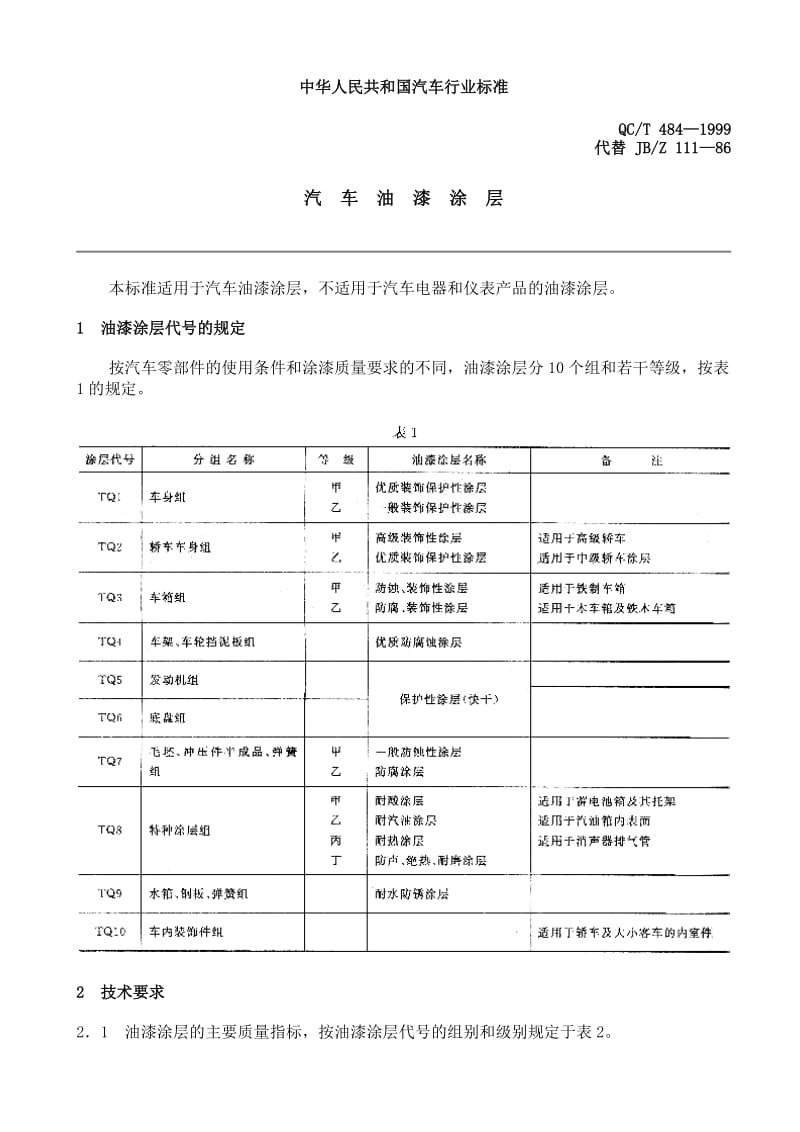 QC T 484-1999汽 车 油 漆 涂 层.doc_第1页