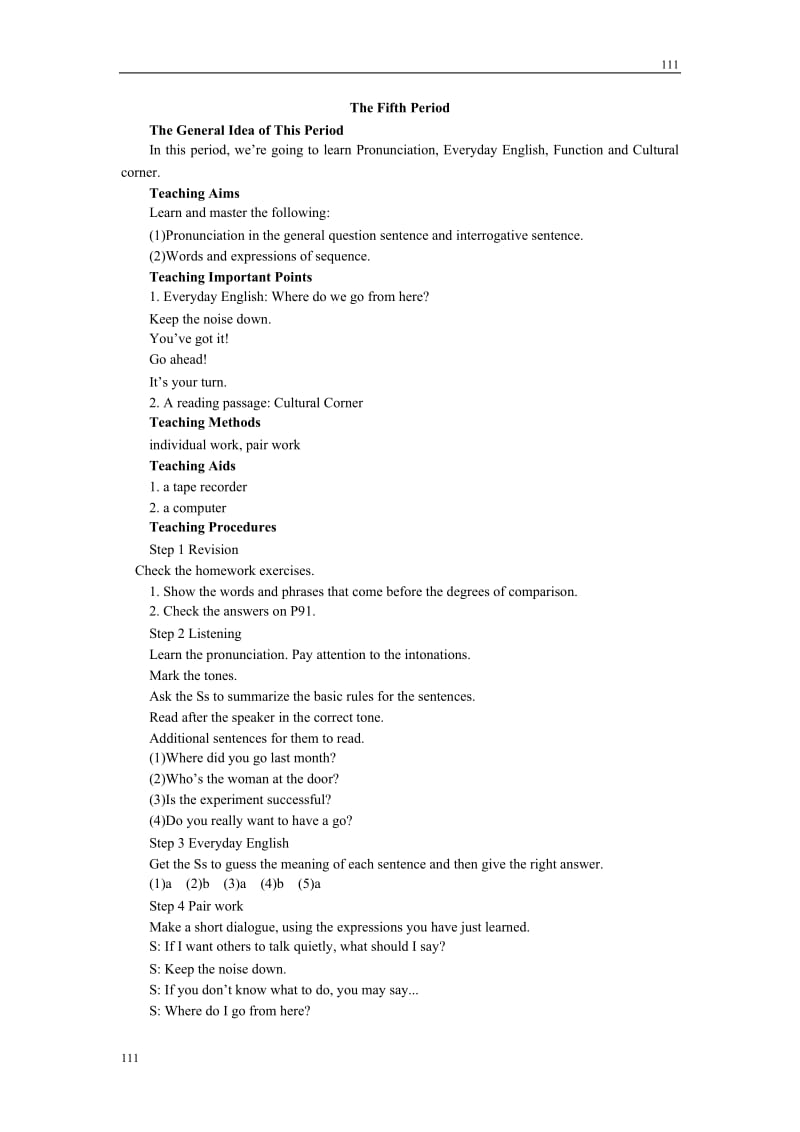 英语外研版必修1 Module5《A Lesson in a Lab》教案 5th period_第1页